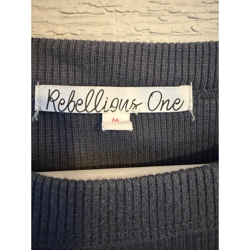 Rebellious One Gray Ribbed Rose Embroidered Crop Top Y2K Baby Tee Size Medium - Picture 3 of 10